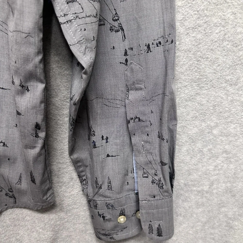 Banana‎ Republic Shirt Mens Button Down Sz L Gray Ski Skier Luxe Poplin Slim Fit